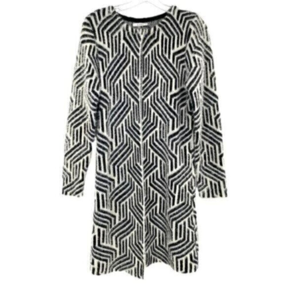 Sioni Anthropologie Women's Long Fuzzy Geometric Cardigan Sweater